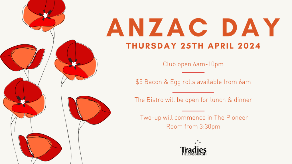 Ad for ANZAC Day at Tradies Helensburgh